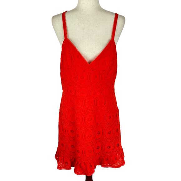 BETSEY‎ JOHNSON EYELET V-NECK SLEEVELESS MINI DRESS IN SPICY ORANGE SIZE LARGE - Picture 1 of 16